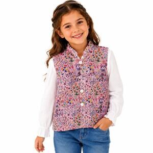 Avecga Girls Size 8 Pink Floral Brocade Vest Mandarin Collar Formal Holiday